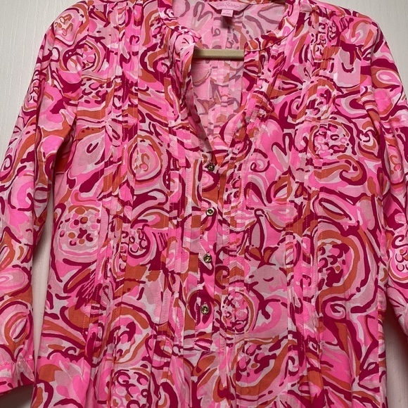 Lilly Pulitzer Sz XSm Sarasota Pintuck Tunic Dress Mango Salsa - Picture 2 of 11